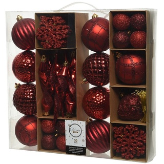 Decoris season decorations Weihnachtsbaumkugel, Weihnachtskugeln Kunststoff mit Eiszapfen 4-8cm rot, 50er Set