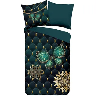 Muller Textil Lavanya Schmetterling Polyester Petrol 135 x 200 cm + 80 x 80 cm