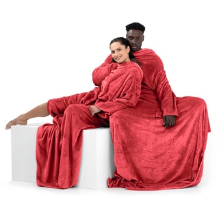 DecoKing Decke mit Ärmeln Geschenke für Frauen und Männer 170x200 cm Rot Microfaser TV Decke Kuscheldecke Weich Lazy