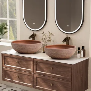 Homary Aufsatzwaschbecken Oval 59cm, Vintage Waschbecken aus Keramik, Retro Design Waschtisch Waschschale für Badezimmer & Gäste WC, Weißes Keramik Waschbecken, 2 PACK