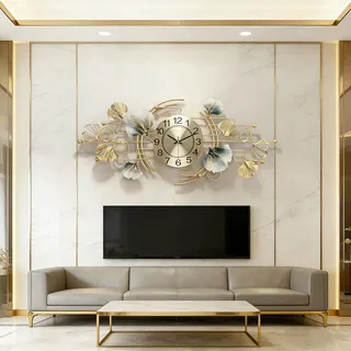 NNYCC Wanduhren für Wohnzimmer Wanduhr Silent Große Moderne Uhr Wandebene Kreative Mode Batteriebetrieben für Zuhause Wand 3D Kunst Dekor,Gold,L