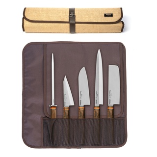 PIRGE Titan East Japanisches Messerset mit Tasche 6 Stück - Asiatisches Messerset - Edelstahl Profi Küchenmesser Set - Profi Messerset Scharf
