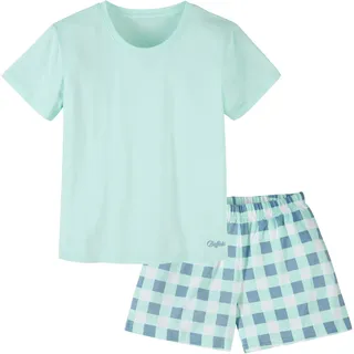 Buffalo Pyjama BUFFALO, Mädchen, Gr. 122/128, mint kariert, Jersey, Obermaterial: 100% Baumwolle, kariert, bequem kurz, Rundhals, abgesteppte Kante, Homewear-Sets Pyjama, kurzer Schlafanzug, unifarben und kariert, aus Baumwolle