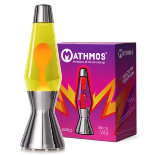 Mathmos Astro Lavalampe in Silber | Britische Erfinder des Designklassikers von 1963 | Lavalampen in Gelb und Orange | Handgefertigt in Großbritannien nach höchsten Sicherheitsstandards