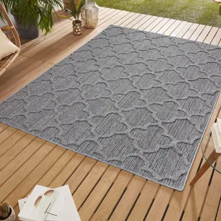 SIMPEX In & Outdoor Bouclé Teppich Läufer wetterfest Grau 80x150 cm Skandinavisches Design 3D Hoch Tief Effekt ideal für Flur Balkon oder Küche