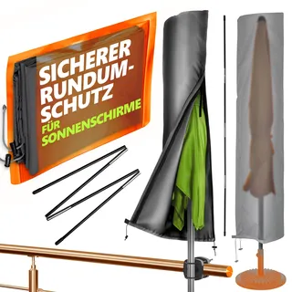 4smile Sonnenschirm Schutzhülle - Schutzhülle Sonnenschirm Ø 300 cm / 250 x 150 cm - Polyester Sonnenschirmhülle, robuste Schirmhülle, Schirmabdeckung mit Stab, Reißverschluss, Anthrazit