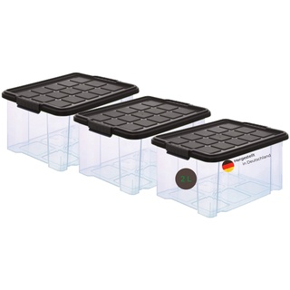 Novaliv 3x Aufbewahrungsbox Bad mini transparent mit Deckel Grau Anthrazit Stapelbox Kiste Box Plastikbox Multibox