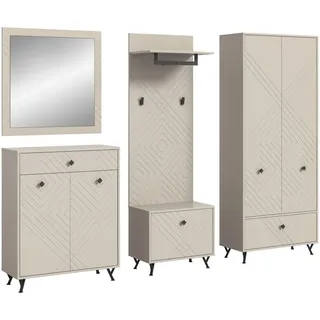 Garderobe, Sand, Holzwerkstoff, Recyclingholz, 250x190x35 cm, Garderobe, Garderoben-Sets & Serien, Garderoben-Sets