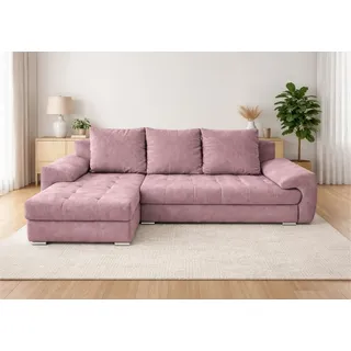 Ecksofa mit Schlaffunktion, ausziehbares Ecksofa VELUTO, Eckcouch mit Wellenfeder - Rosa