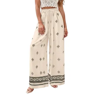 Sommerhose Damen Leicht Boho Große Größen Palazzo Hose Mit Taschen Bunt Lang Hosen High Waist Leichte Sommerhose Damen Luftige Blumen Loungehose Weite Strandhose Lange Lockere Dünne Freizeithose