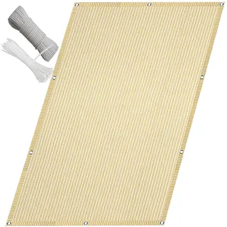QINLIQIN Balkonbespannung 150 x 300 cm Blickdicht Balkonnetz Wind-Und Uv-Schutz Staubschutz mit Ösen, Nylon Kabelbinder Und Kordel für Terrasse, Garten, Creme Farben