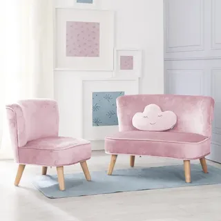 Roba Bundle 'Lil Sofa' besteht aus Kindersofa, Kindersessel, Dekokissen Wolke in rosa/mauve