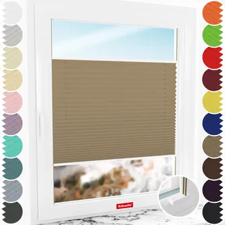 Schuette® Plissee mit Bohren zum Anschrauben ● Premium Kollektion: Morning Coffee (Hellbraun) ● 25x120cm (Breite x Höhe) ● Suprafix Faltrollo Befestigung ● Bequeme Rollo Montage inkl. Video