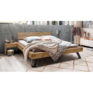 Bett 180x220 cm aus Wildeiche-Balken mit Metallfüßen - Janita