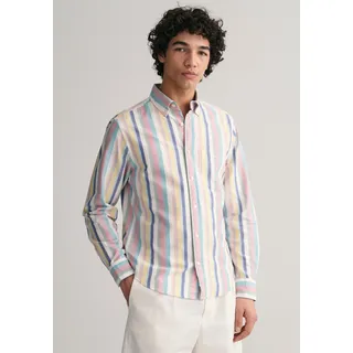 Streifenhemd GANT "Regular Fit Oxford Hemd strukturiert langlebig dicker gestreift" Gr. XXXL, N-Gr, bunt (multicolor) Herren Hemden Langarm in angenehmen Pastellfarben