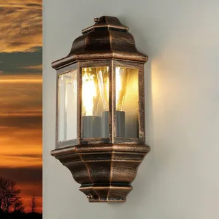 Licht-Erlebnisse Wandlampe Aussen Rustikal, Kupfer Antik, Außenlampe Maritim, Schiffsleuchte, IP44, E27, 2-flammig, H:38 cm, nostalgisch, Hof, Haustür, Kellerlampe Antik