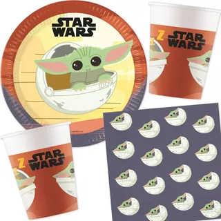 36-tlg. Party-Set * STAR WARS MANDALORIAN * mit Pappteller + Servietten + Pappbecher für Kindergeburtstag und Mottoparty | Sternenkrieger Teller Becher Party Dekoration Geburtstag