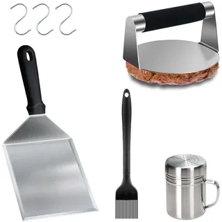 Hmseng Smash Burger Set,Edelstahl Burger Presse kit,Barbecue Burger aus Edelstahl Burger Smasher, Großer Grillspatel für Pattie,Grill Werkzeug Outdoor und Indoor