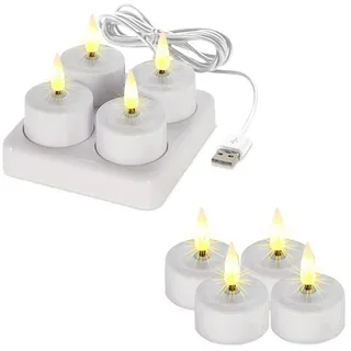 Spetebo Teelicht LED wiederaufladbar mit Ladestation (8er Set, 1-tlg., Künstliche Kerzen), mit Flackereffekt weiß