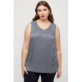 Ulla Popken Spitzenbluse Top Streifen Classic V-Ausschnitt ärmellos schwarz