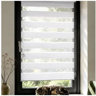 Doppelrollo Zevra Doppelrollo / Duo Rollo, 100 x 160 cm, weiß, Victoria M., halbtransparent, ohne Bohren, freihängend, verschraubt, Feuchtraumgeeignet, Sichtschutz oder Durchsicht weiß 100 cm x 160 cm