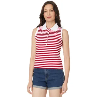 Tommy Hilfiger Ärmelloses Damen-Poloshirt mit Streifen, Scharlachrot/Hellweiß, Groß - L