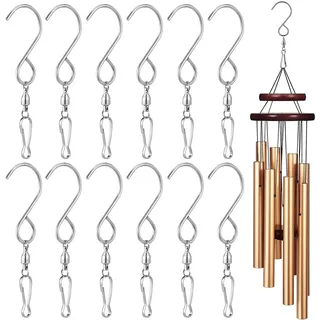 HEMOTON 12x Edelstahl Windspiel-Haken, 90mm drehbare Haken mit Clip für Windspiele, Wind Spinner & Blumenkörbe, wirbelnde Aufhängung für Indoor & Outdoor (Silber)