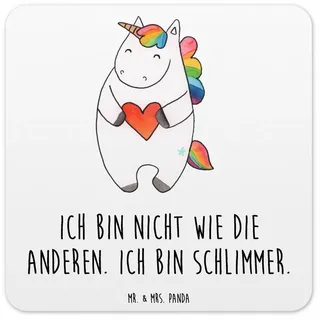 Mr. & Mrs. Panda Getränkeuntersetzer Einhorn Herz, Untersetzer für Gläser 6er Set, Weiß, Anders, Glas-Unte, Packung, Untersetzer Kunststoff Glas-Untersetzer Untersetzer Tassen weiß