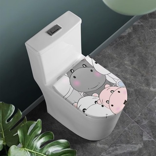 COEQINE Toilettendeckelbezug mit Nilpferd-Aufdruck, länglich, niedlicher Tierdruck, verlängert, für die Toilette, rutschfest, für Badezimmer-Dekoration