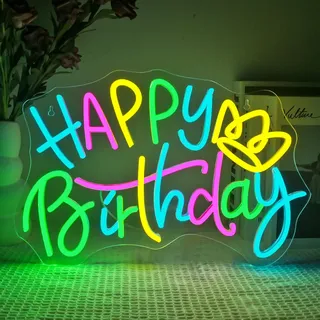 SIGNSHIP Happy Birthday Krone Neon Schild, Geburtstag Led Schild Dimmbar für Wanddekoration, Led Schriftzug Zeichen Licht Wand Dekor für Wohnzimmer,Geburtstag Party Dekoration,Geburtstags Geschenk