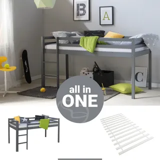 Homestyle4u Kinderbett 90x200 mit Lattenrost in Grau 2256