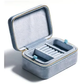 yozhiqu Aufbewahrungsbox Aufbewahrungsbox für Schmuck aus Samt, Für die Reise, geeignet für Ringe, Ohrringe, Halsketten und Armbänder blau