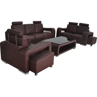 Garnitur Leder Sofa Couch Polster Couchen Sofas Luxus Neu Wohnlandschaft 3+2+1 - Braun