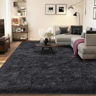 BSGIFT Hochflor Teppich 120x160 Anthrazit, Shaggy Teppiche Wohnzimmer Flauschig, Modern Langflor Kuschelteppich Wohnzimmerteppich High-Pile Carpet rutschfest für Schlafzimmer Kinderzimmer