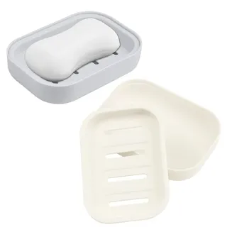 LANSKYLAN 2 Stück Seifenschale mit Ablauf Seifenschalen Kunststoff Seifenablage Plastik Soap Dish with Drainage Seifenhalter Seifenschalenhalter Trocken Soap Dishes für Seife Scrubber Schwämme