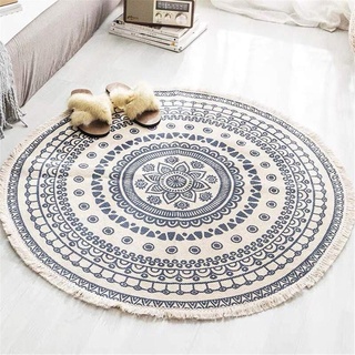 Nicole Knupfer Mandala Runde Teppich Quasten Handwebteppich Böhmische Baumwollteppich Boho-Stil,Durchmesser 92cm (C)
