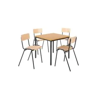 Sparset Stapelstühle, Buchenholz, Gestell schwarz, B 450 x T 520 x H 770 mm, 4 Stück + Tisch, Buche-Natur, Gestell schwarz, L 800 x B 800 x H 720 mm