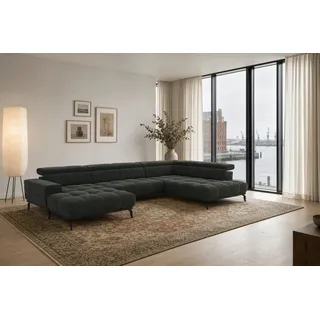 foamnova Wohnlandschaft Uppsala, mit Relaxfunktion, B 400 cm, Elektrischer Sitzvorzug & klappbare Kopfstützen grau