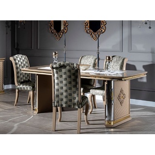 Casa Padrino Luxus Art Deco Esszimmer Set Beige / Gold - 1 Esstisch & 6 Esszimmerstühle - Handgefertigte Art Deco Esszimmer Möbel