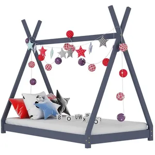 vidaXL Kinderbett mit Himmel 70 x 140 cm Kiefer massiv grau