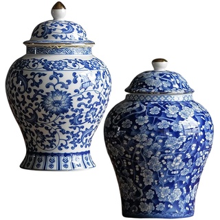 LOVIVER 2 Stück Keramik Ginger Jar Orientalische Blumenvase mit Deckel Home Desktop Decor
