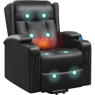 WOLTU Massagesessel elektrisch verstellbar Liegefunktion Kunstleder Schwarz