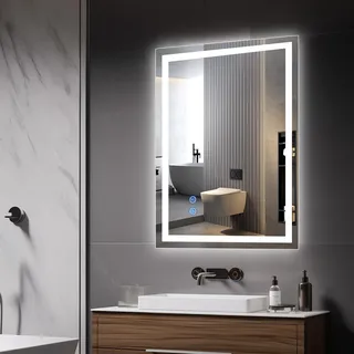 Trintion LED Badspiegel mit Beleuchtung 50x70cm Badezimmer Wandspiegel Badezimmerspiegel Anti-Beschlag mit Touch-Schalter Energiesparend Lichtspiegel (50 x 70 cm Dreifarbiger Entfeuchter)