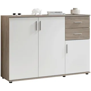 Kommode Bobby, Weiß, Eiche dunkel, Kunststoff, 1 Fächer, 2 Schublade(n) Schubladen, 120x82x35 cm, Made in EU, Typenauswahl, stehend, Wohnzimmer, Kommoden & Sideboards, Kommoden