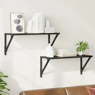mtlskopl Wandregal Set Schwarz Eiche 60×25×25,5 cm Holz Metall Wandboard schwebend Living Schlafzimmer Büro