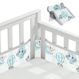 Aolso Bettumrandung Babybett, 2 Stück Nestchen für Kinderbetten Kantenschutz Baby Babybett, Atmungsaktive Polsterung, Rausfallschutz für Babybett,Abnehmbar -340cmx30cm + 160cmx30cm(Elefanten)