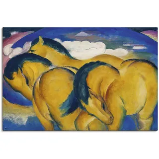 Wandbild ARTLAND "Die kleinen gelben Pferde. 1912" Bilder Gr. B/H: 90 cm x 60 cm, Leinwandbild Haustiere, 1 St., gelb Kunstdrucke als Alubild, Outdoorbild, Leinwandbild in verschied. Größen