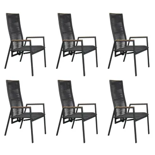 Gardissimo Gartenstuhl Hochlehner Helena Move 6er Set mit Rope Geflecht und Teakholz (Spar-Set, 6 St), stapelbar stufenlos verstellbare Rückenlehne wetterfest grau 56 cm x 111 cm x 66,5 cm