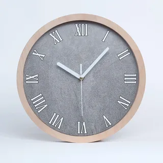 Tulup Holzuhr ⌀ 25cm Wanduhr Uhr Holz Dekoration Modern Runde Stille Uhren Weiße Uhrzeiger - graue Wand