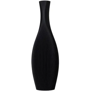 SLIMPRINT Bodenvase Stella Matt Schwarz, 18,8 x 60 cm, Hohe Dekovase für Pampasgras mit Modern Streifendesign, Recycelter Biokunststoff